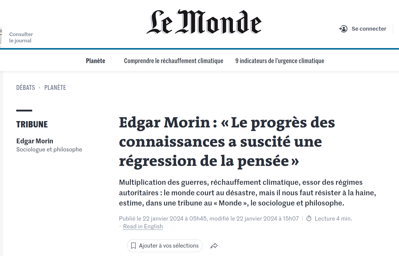 En 2024, Edgar Morin défend plus que jamais la "polycrise"