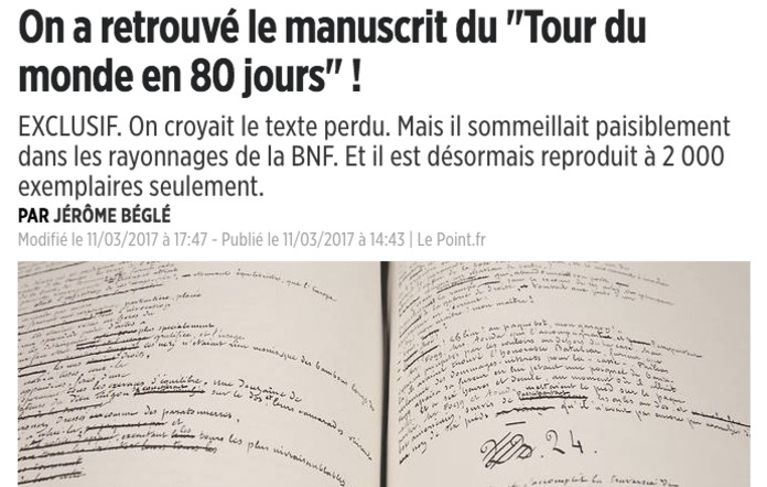 Manuscrit du Tour du monde en 80 jours de Jules Verne